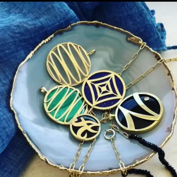 Lapis Gold Plated Art Deco Pendant- New- Custom Made - Picture 6 of 17